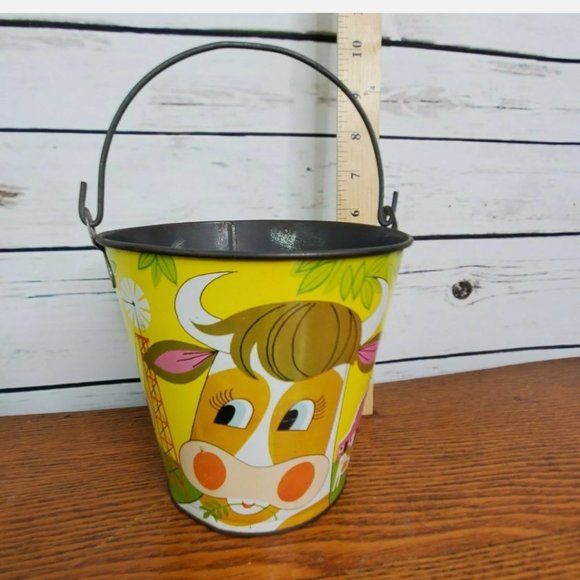 Chein Vintage Toy Bucket Pail Cow Farmhouse Decor - Picture 1 of 9